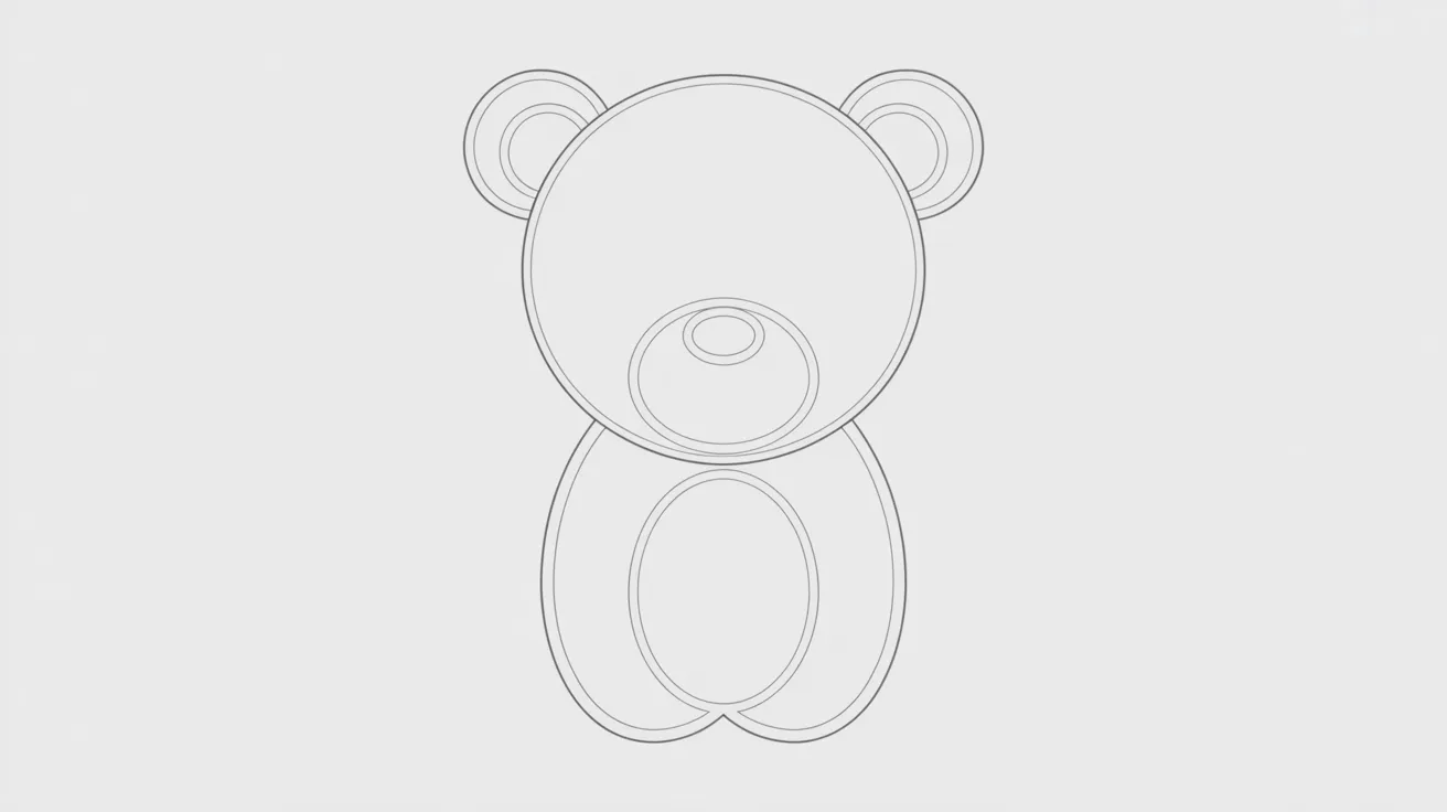 Line drawing of a teddy bear, featuring simple outlines and minimal details, conveying a soft and playful appearance.
