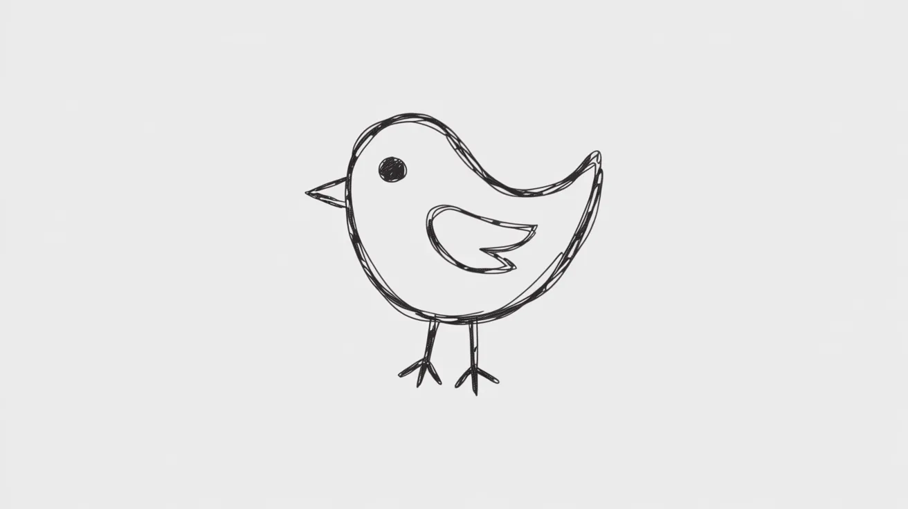 A simple drawing of a bird on a plain white background, showcasing its features and colors.