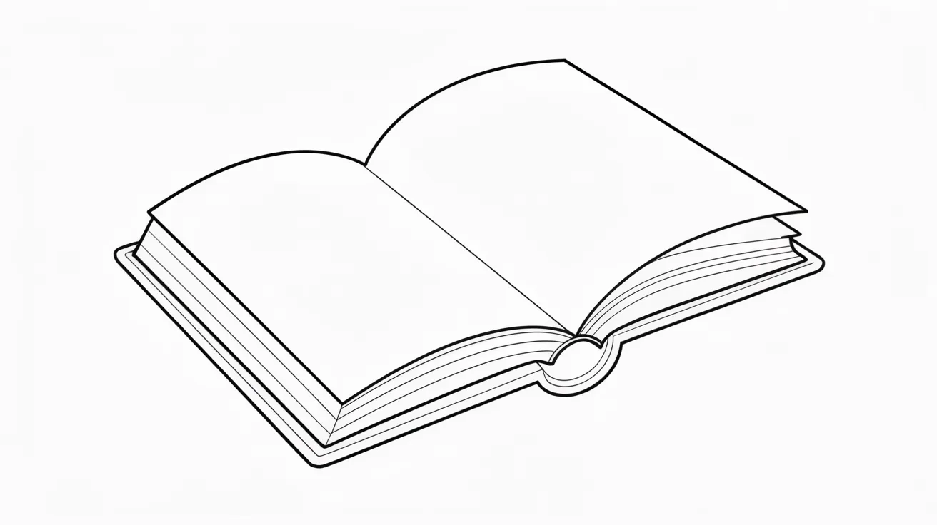 Minimalist line drawing depicting an open book with visible pages and cover.