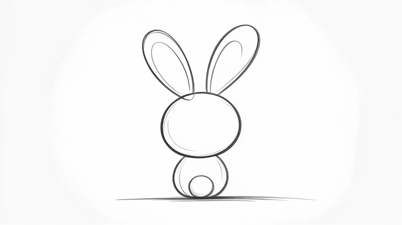 A drawing of a rabbit with long ears, depicted in a playful pose against a simple background.
