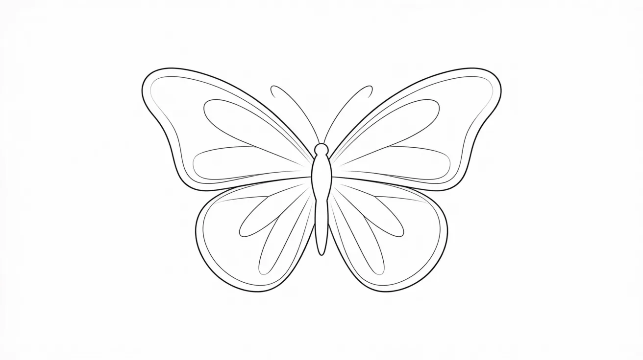 A simple line drawing of a butterfly on a white background, showcasing its delicate wings and symmetrical shape.
