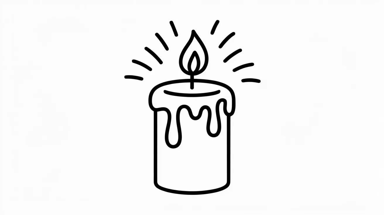 Black and white depiction of a candle, featuring wax dripping from its top.