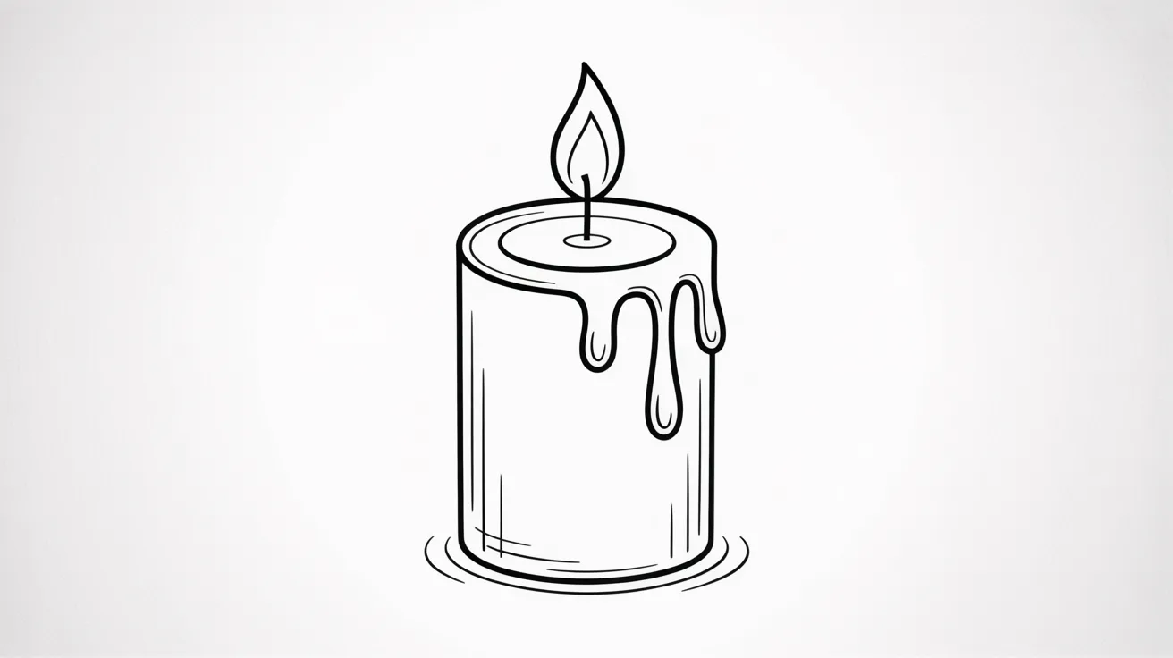 A line drawing of a candle with wax dripping down its side.