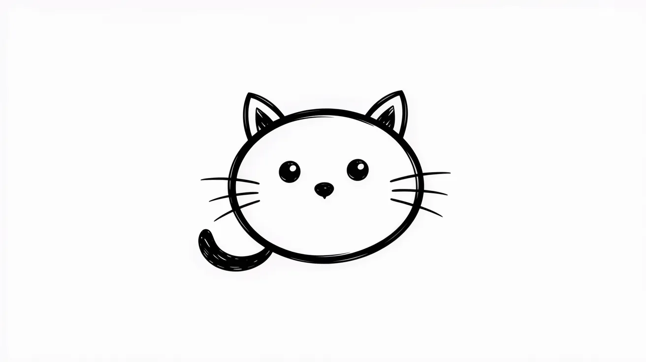 A black and white drawing of a cat, showcasing its features and expression in a detailed artistic style.