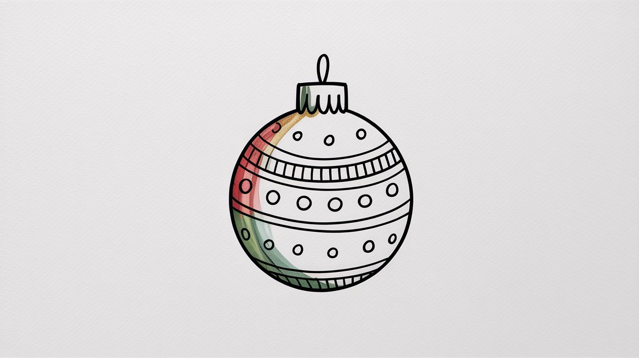 A drawing of a colorful Christmas ornament on a plain white background.