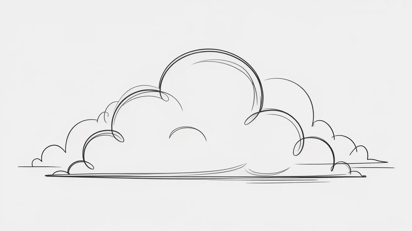 A simple drawing of a fluffy cloud on a plain white background.