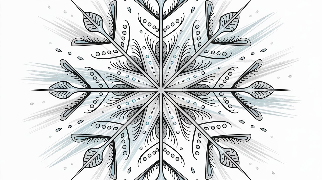 Artistic vector representation of a snowflake, highlighting its complex structure and fine details in a minimalist style.