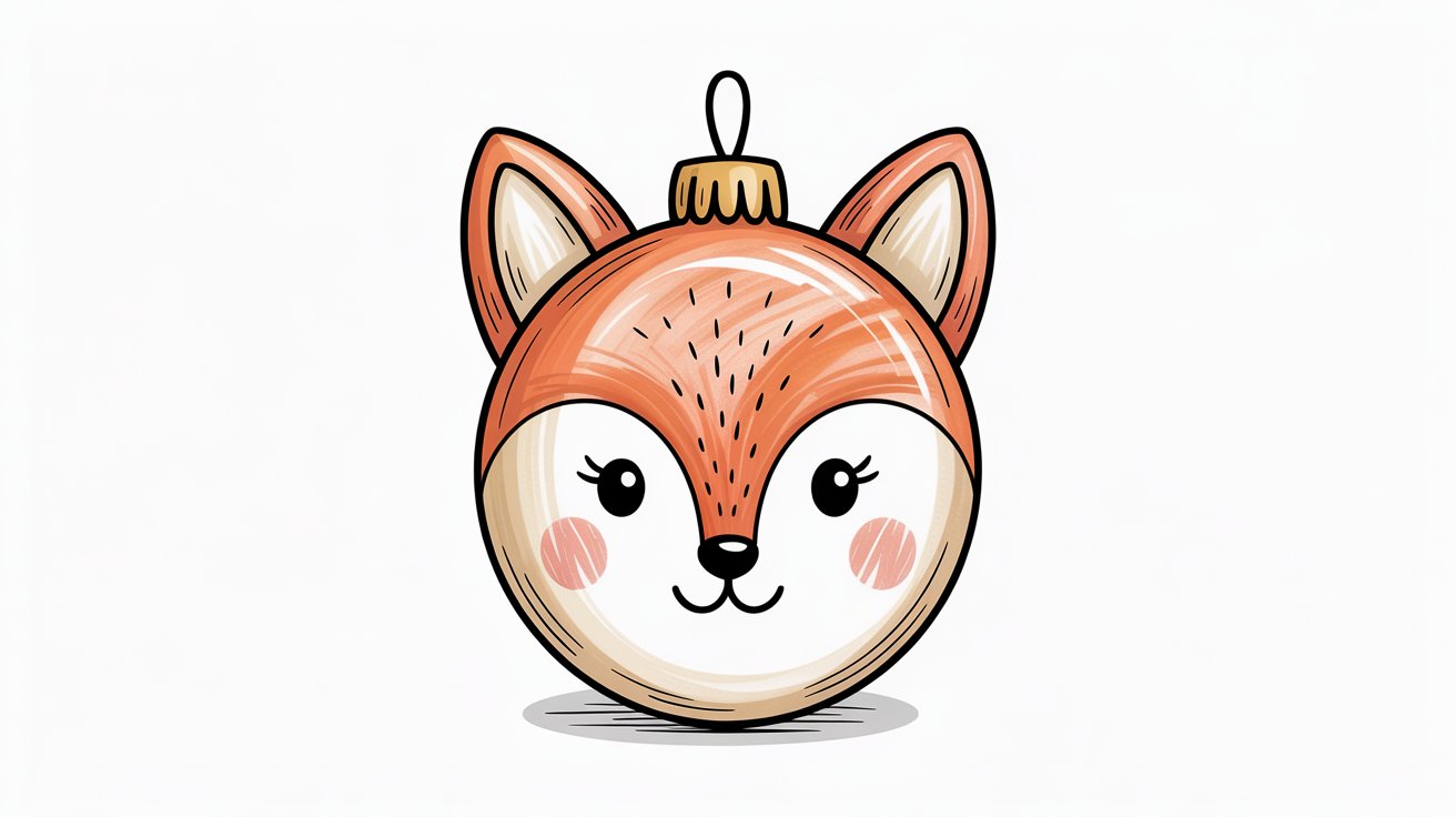 A festive Christmas ornament featuring a detailed fox face design, adorned with vibrant colors and textures.