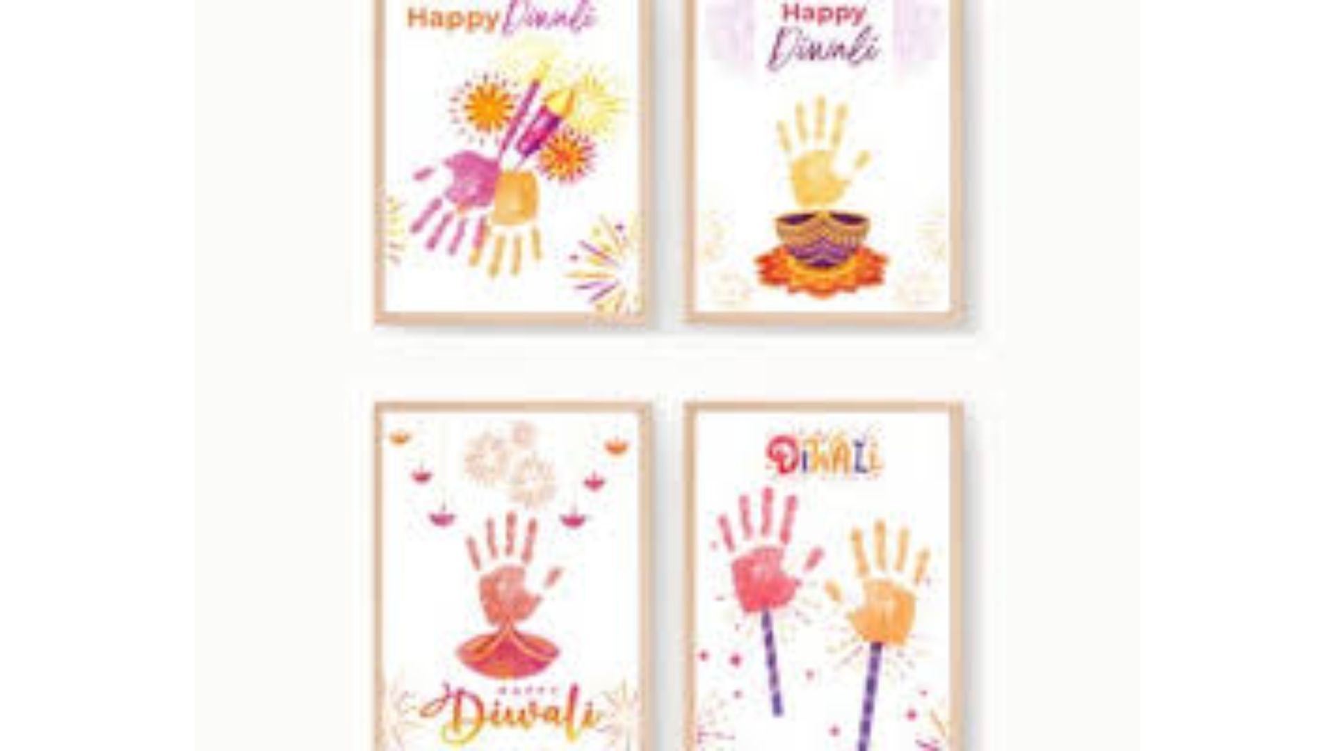 Four colorful cards featuring handprints and the message