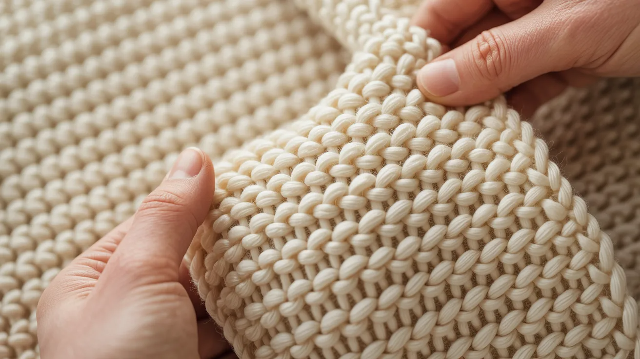 A person holds a cozy, colorful knitted blanket, showcasing its intricate patterns and textures.