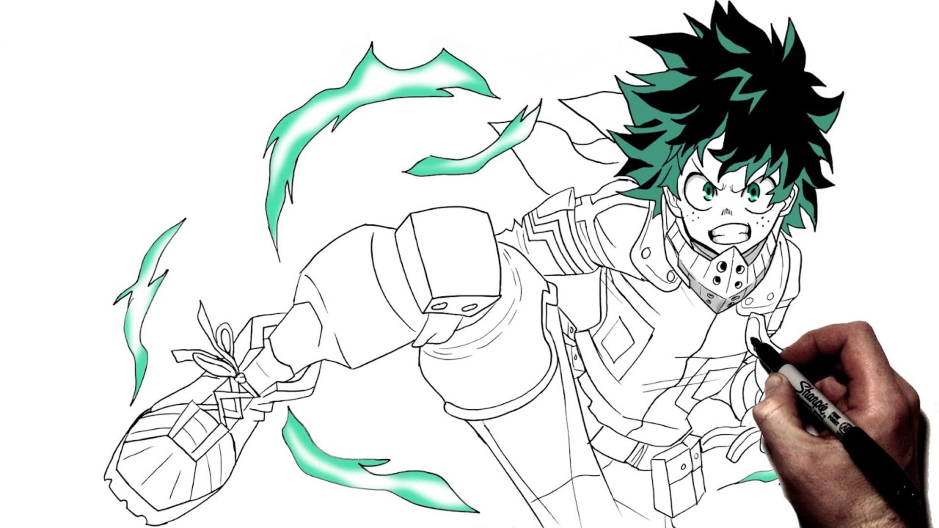 Easy Action Pose Pencil Deku Drawing