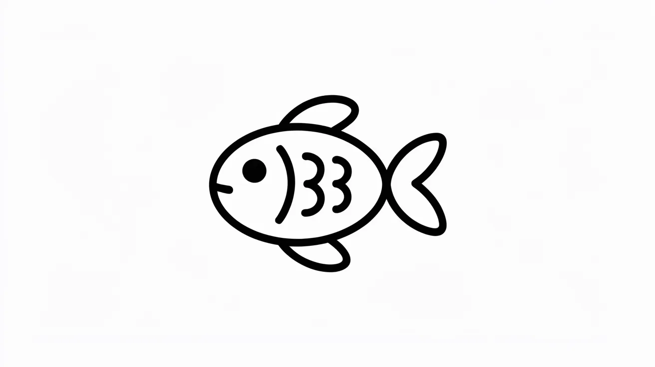 Black and white fish icon centered on a white background, symbolizing aquatic life or marine themes.