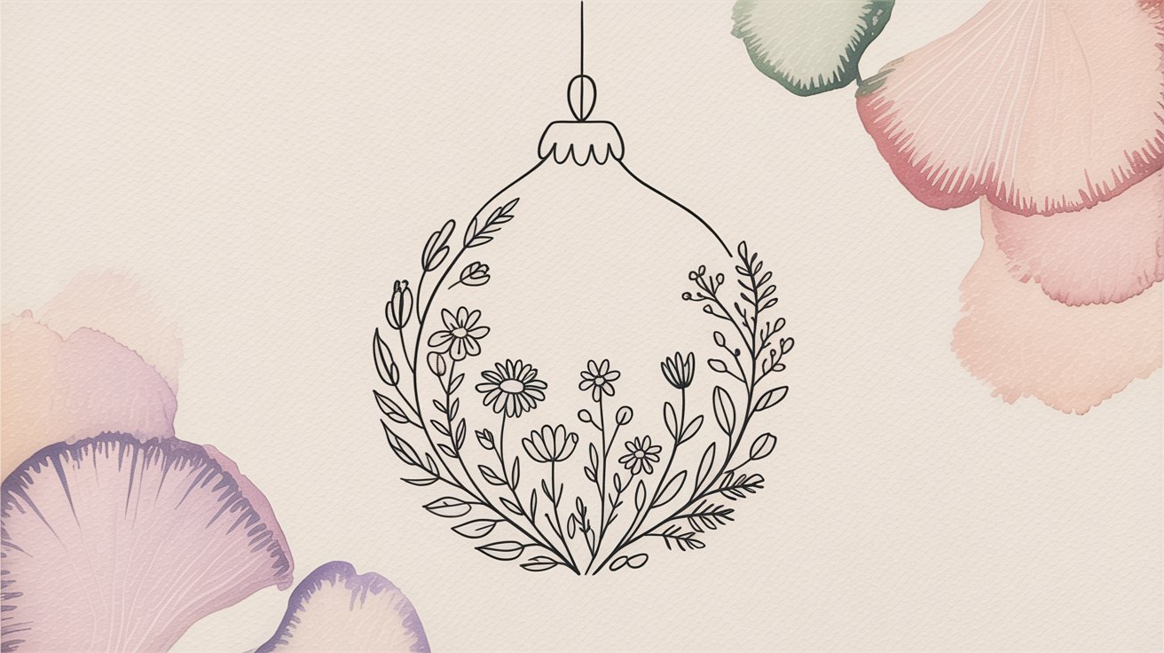 A drawing of a decorative hanging ornament adorned with colorful flowers.