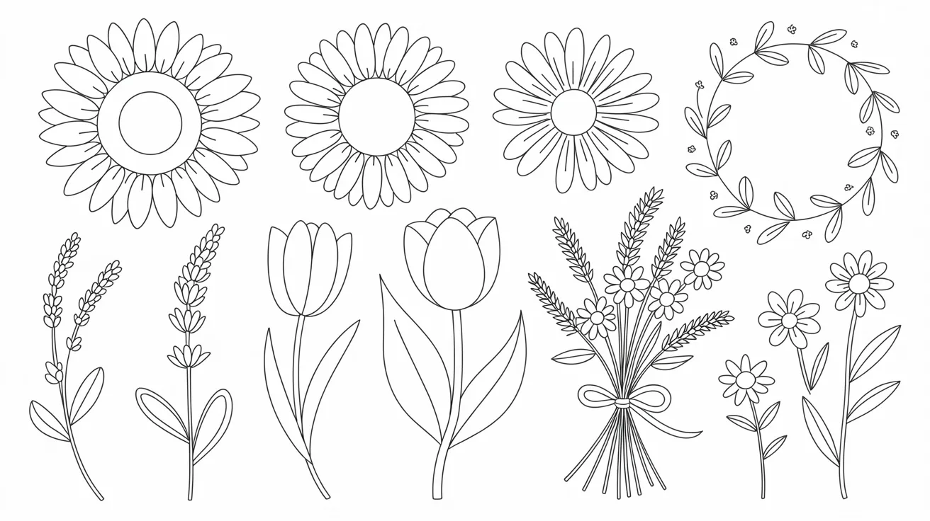 A collection of intricate coloring pages featuring various flowers and leaves for artistic expression.