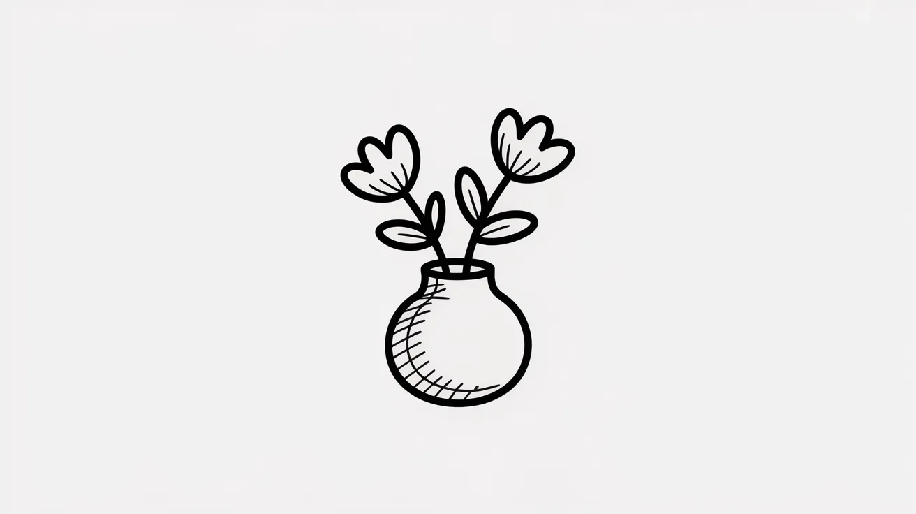 A drawing of a vase filled with colorful flowers, showcasing their vibrant petals and lush greenery.