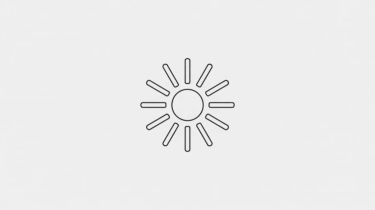Line-style sun icon on a white background, symbolizing brightness and warmth.