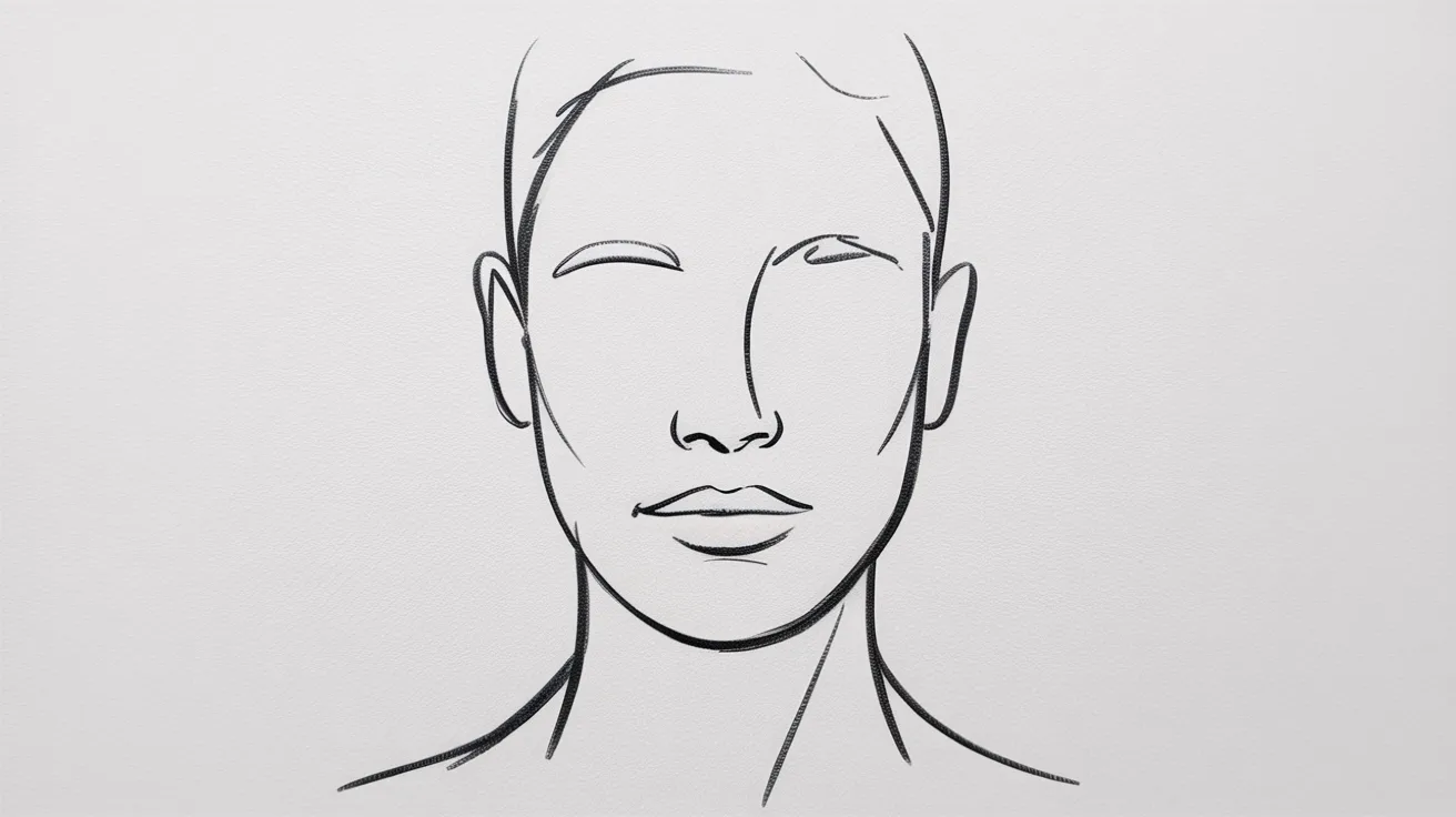 A drawing of a man's face displaying a neutral, blank expression with no visible emotions or features.
