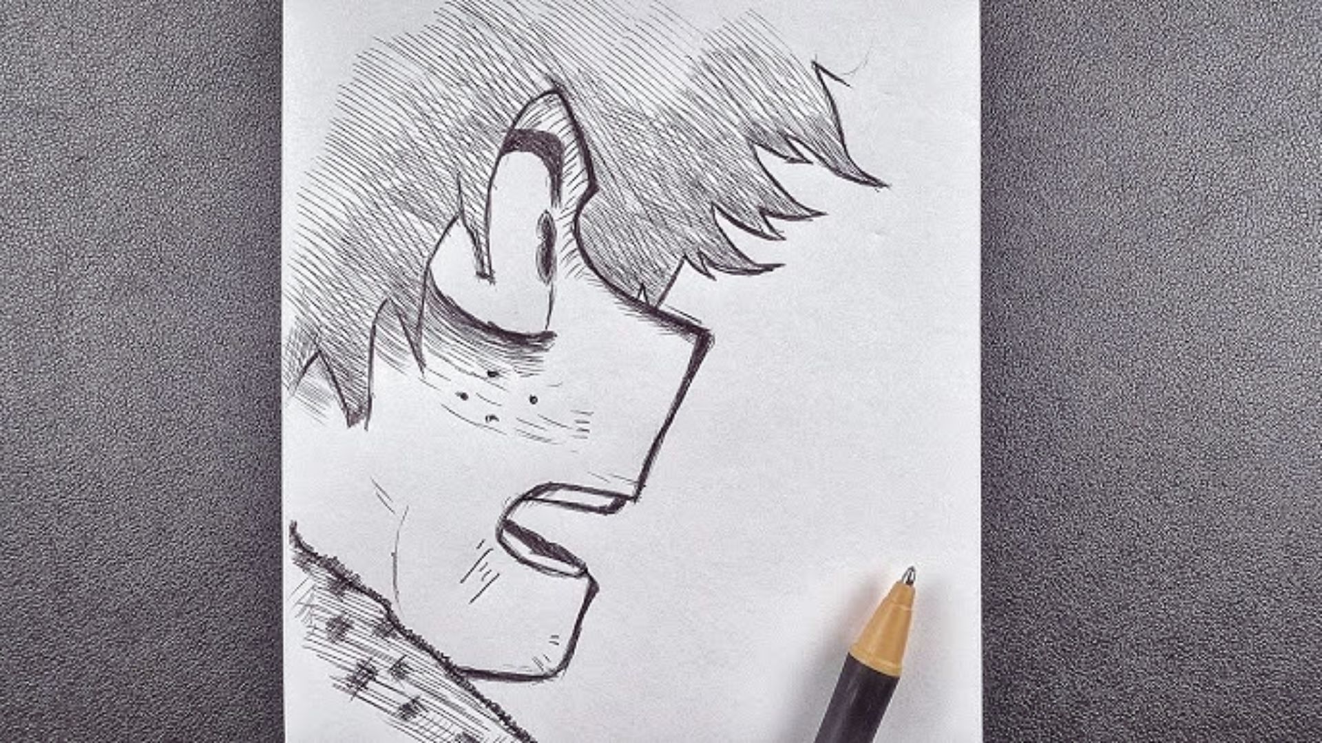 A pencil sketched on a blank piece of paper, showcasing its tip and wooden body.