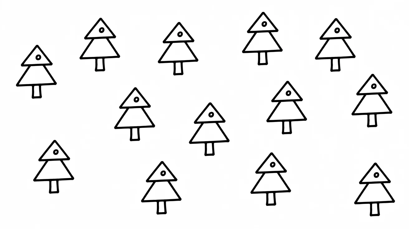 drawing of Christmas trees, each adorned with a different number, symbolizing a festive countdown.