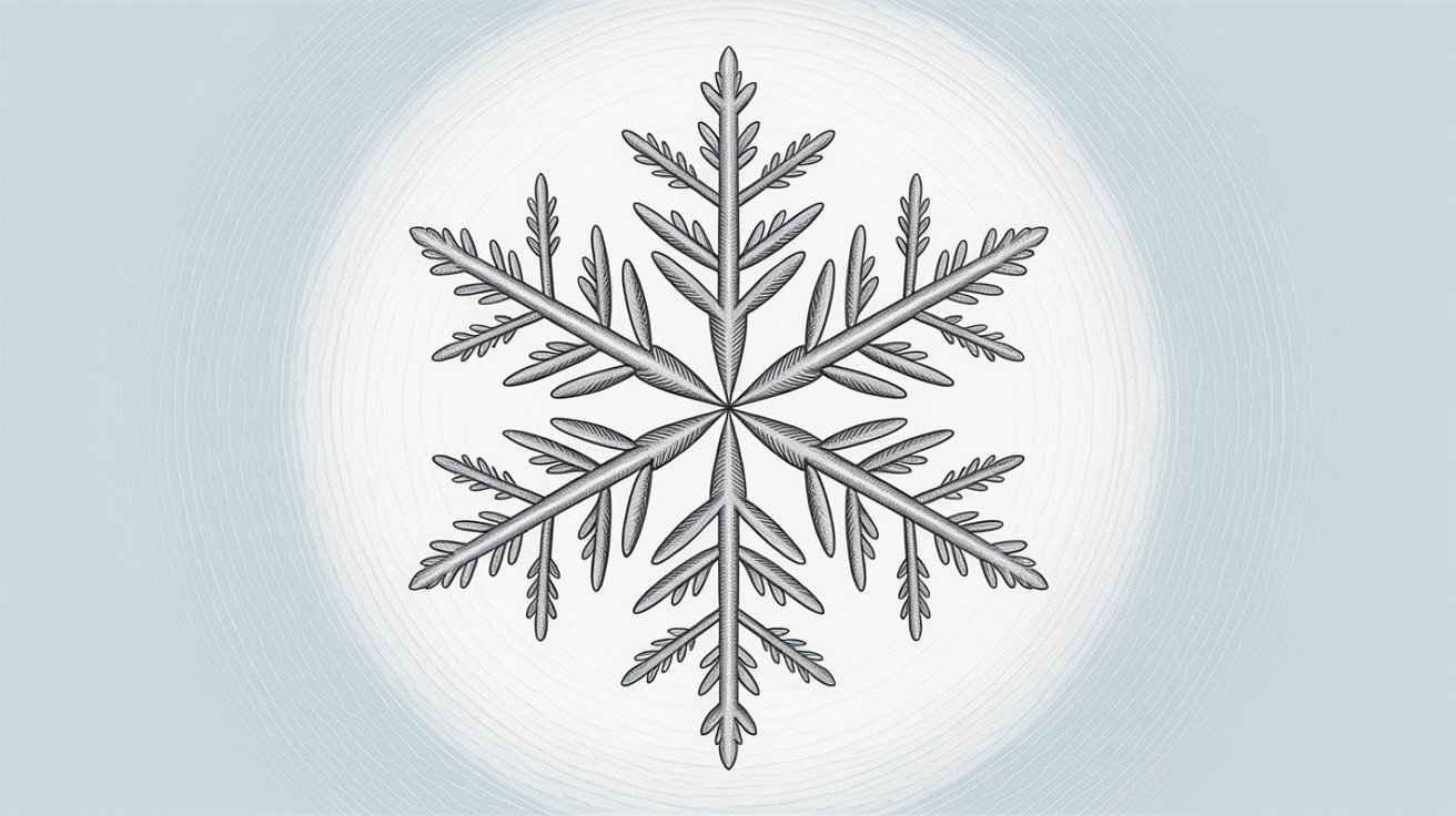 A snowflake illustration set on a deep blue background.