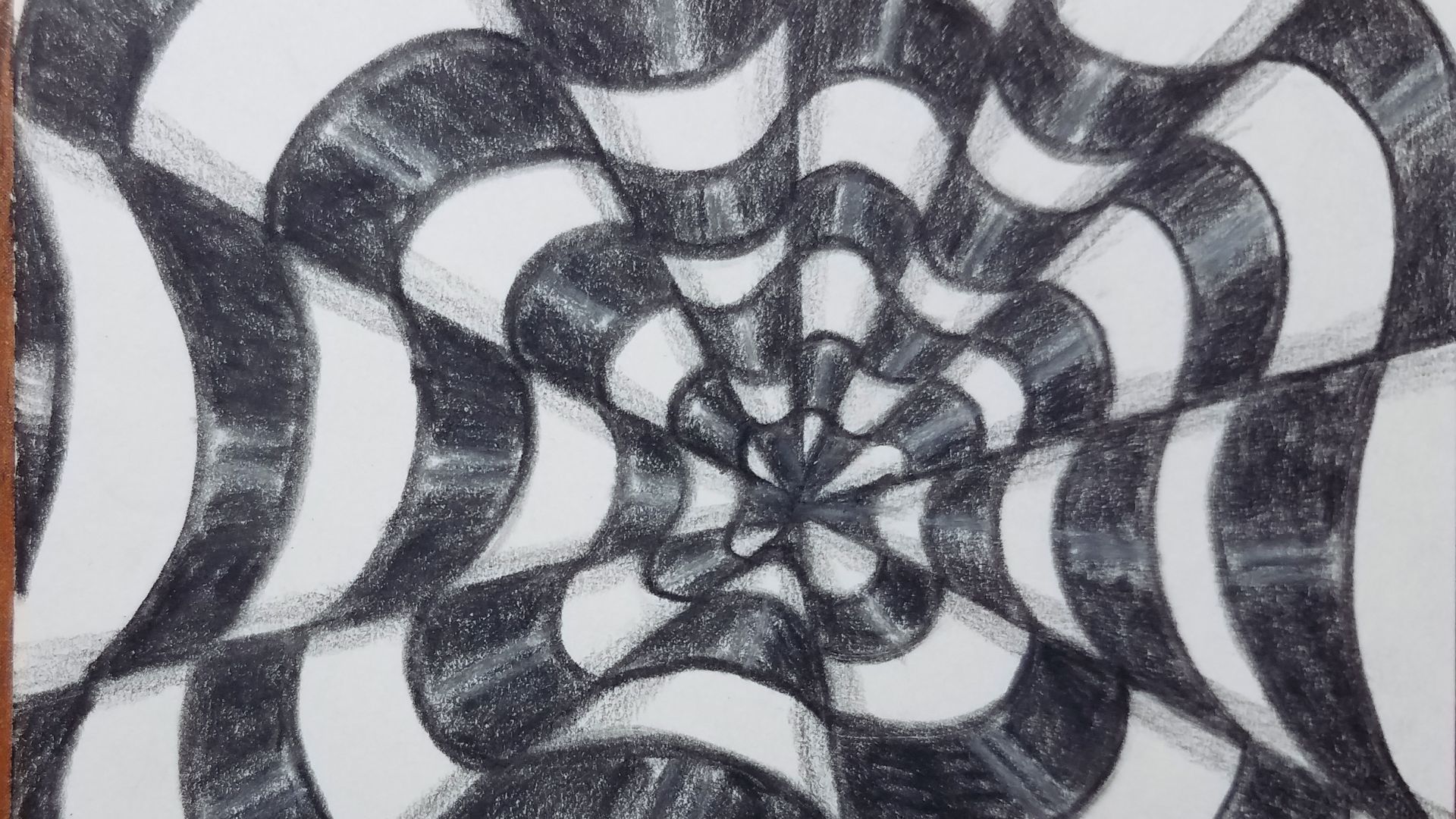 A monochrome drawing of a spider web, highlighting its complex structure and fine details.