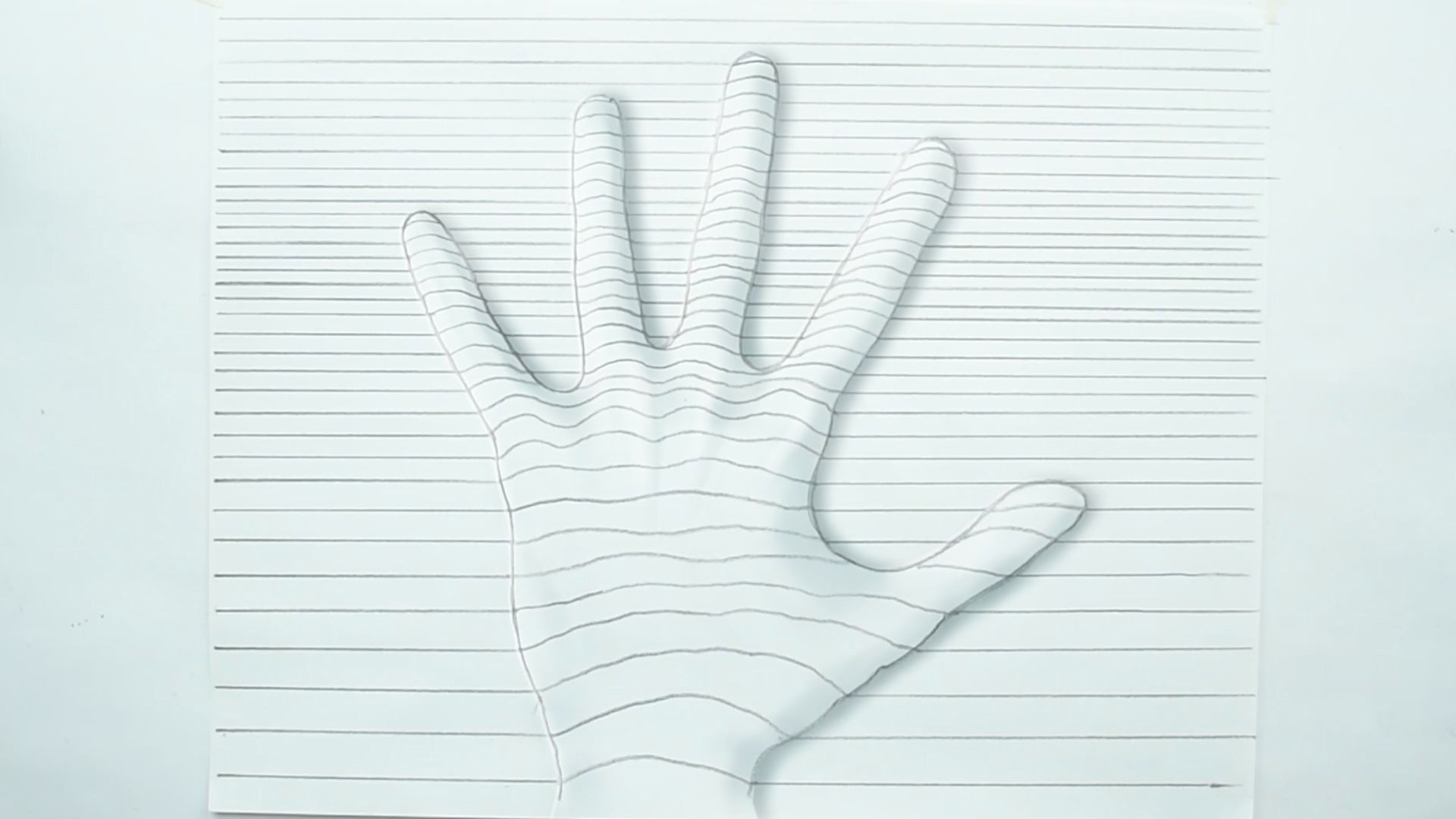 A drawing of a hand with a single line drawn across its surface, illustrating a simple artistic concept.