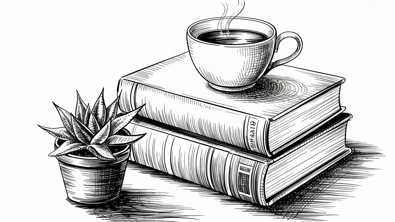 Still Life (Books, Tea, Plants)