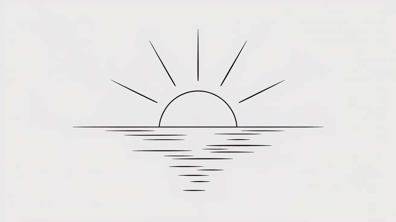 Vector illustration of a vibrant sunrise over the sea, with warm colors reflecting on the water's surface.