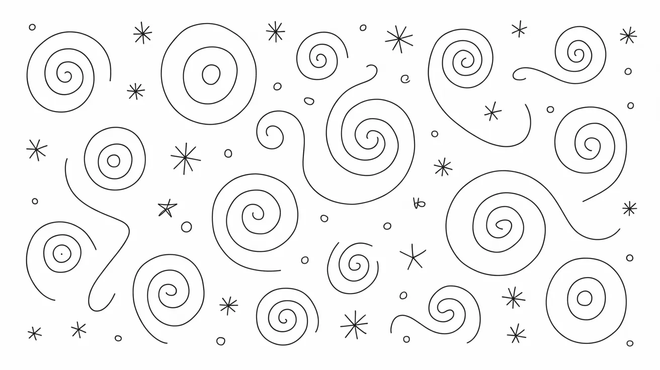 A coloring page featuring intricate swirls and scattered stars, inviting creativity and artistic expression.