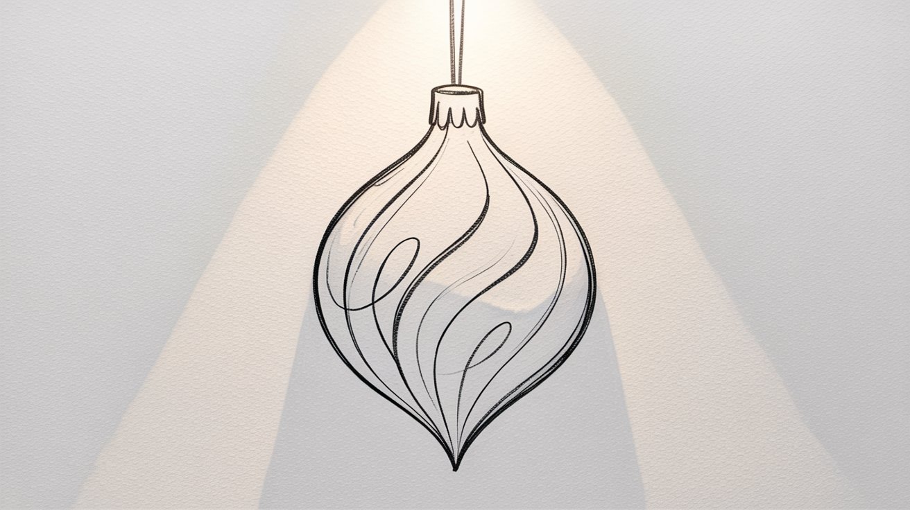 A black and white illustration of a decorative hanging ornament with intricate details.