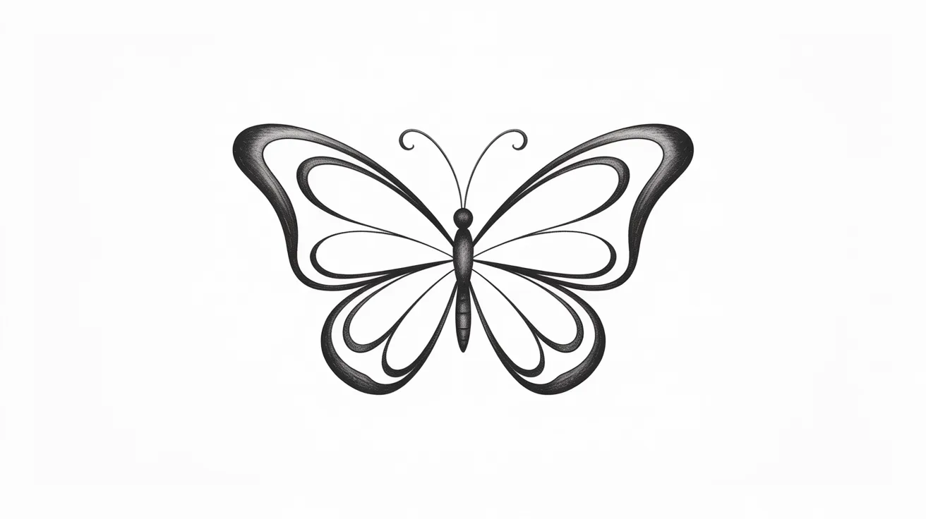 Black and white butterfly logo centered on a white background, symbolizing transformation and elegance.