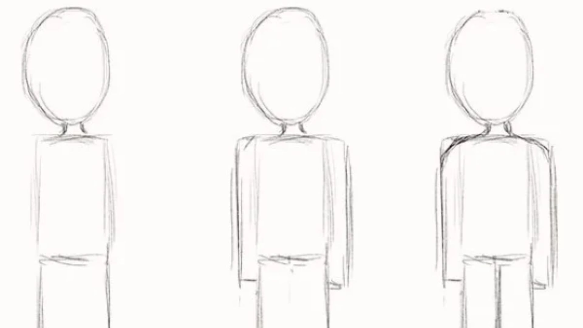Instructional image depicting the process of drawing a person in three easy steps.