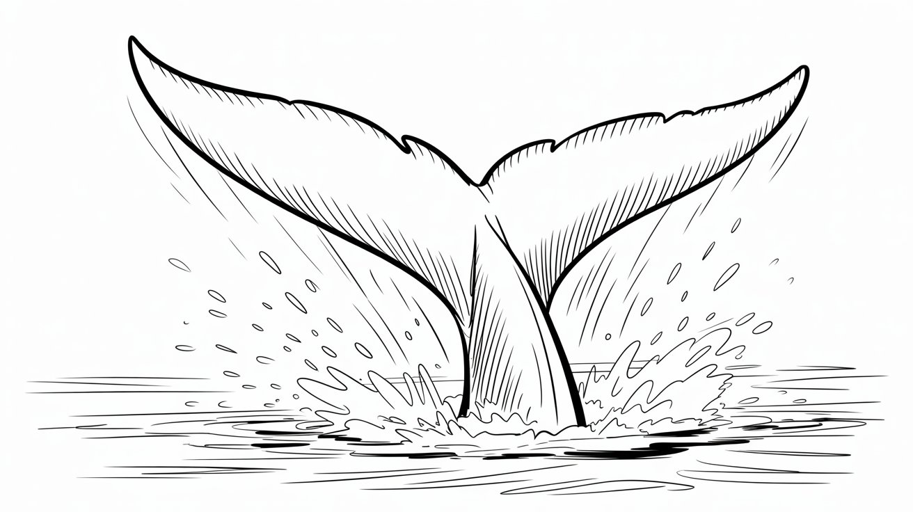 A detailed drawing of a whale tail fluke, showcasing its unique shape and texture against a simple background.