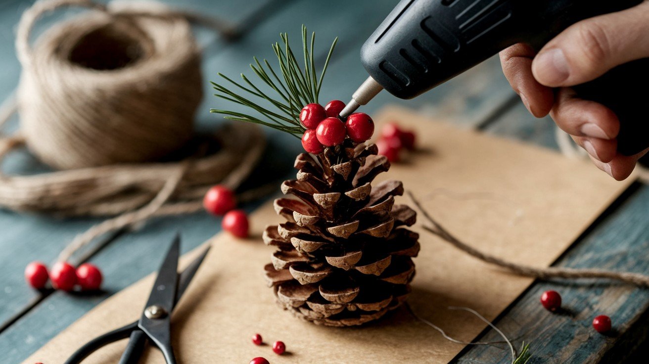 Attach Berry and Pine Stems