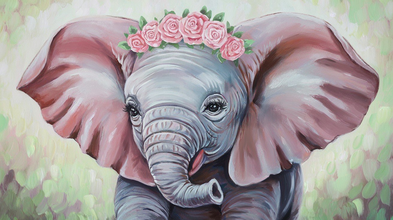 Baby Elephants with Flower Crowns