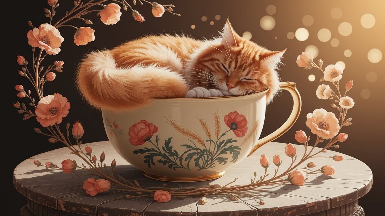 Sleepy Cat in a Mug 