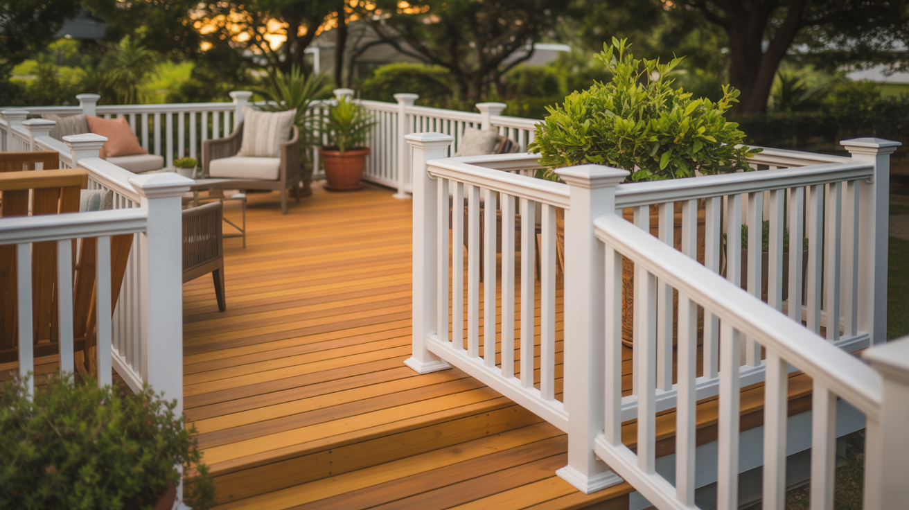 White Railings with Colored Deck Boards