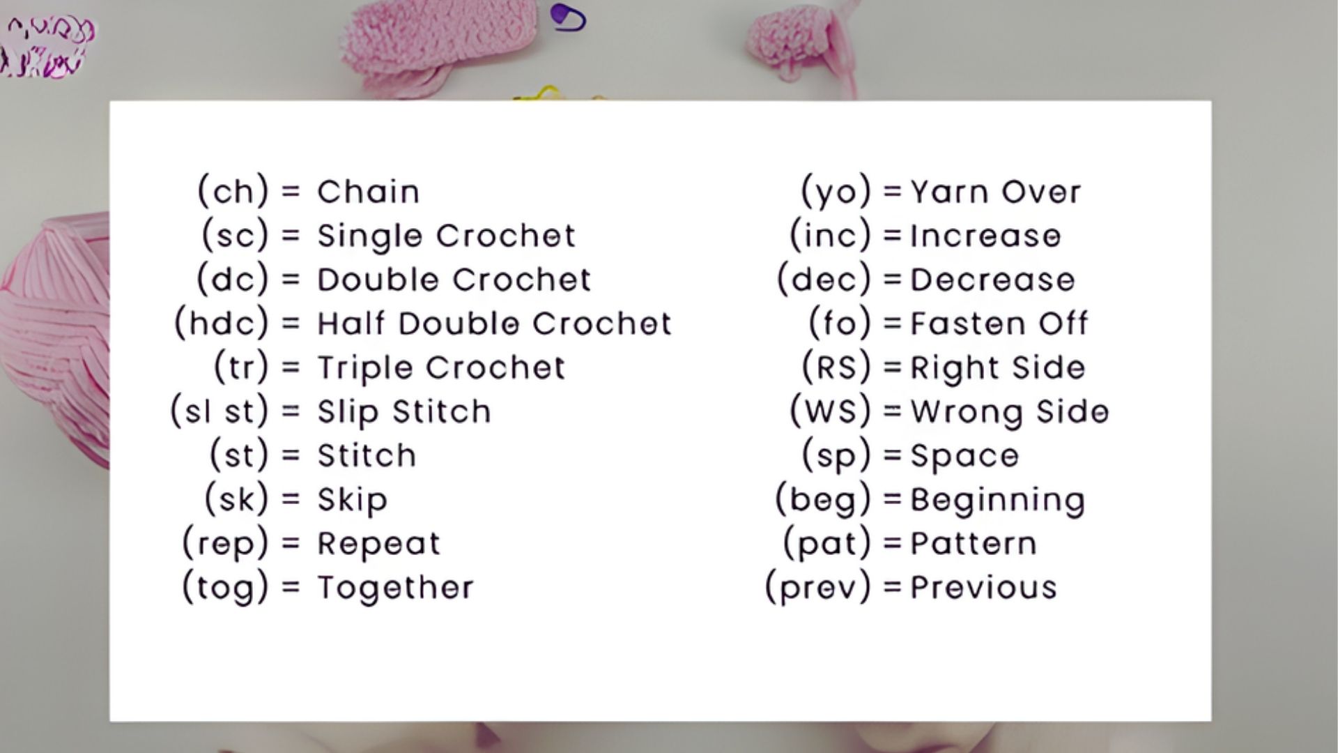 Stitches and Abbreviations Used