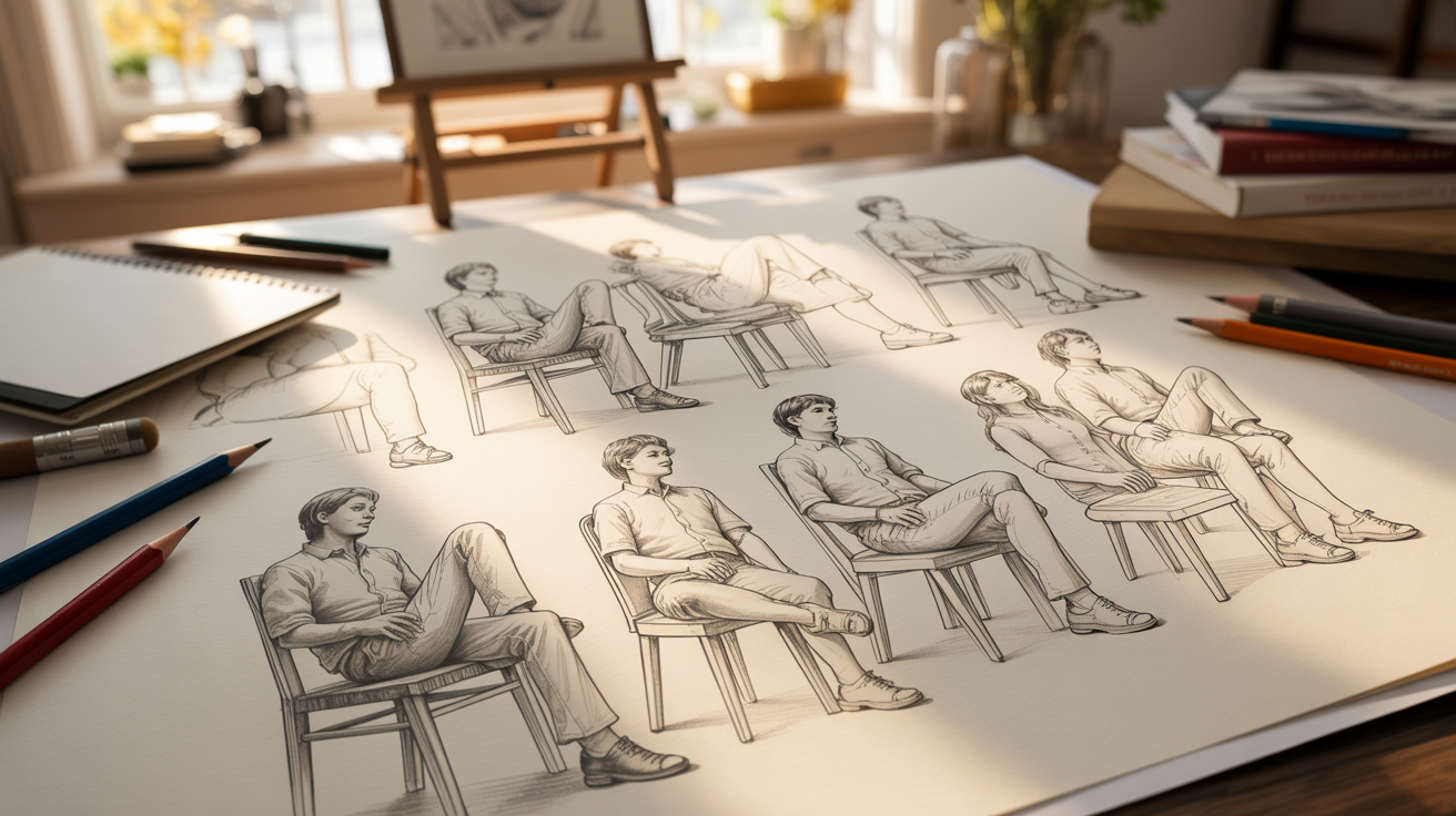 Sitting on Stairs Drawing Base
