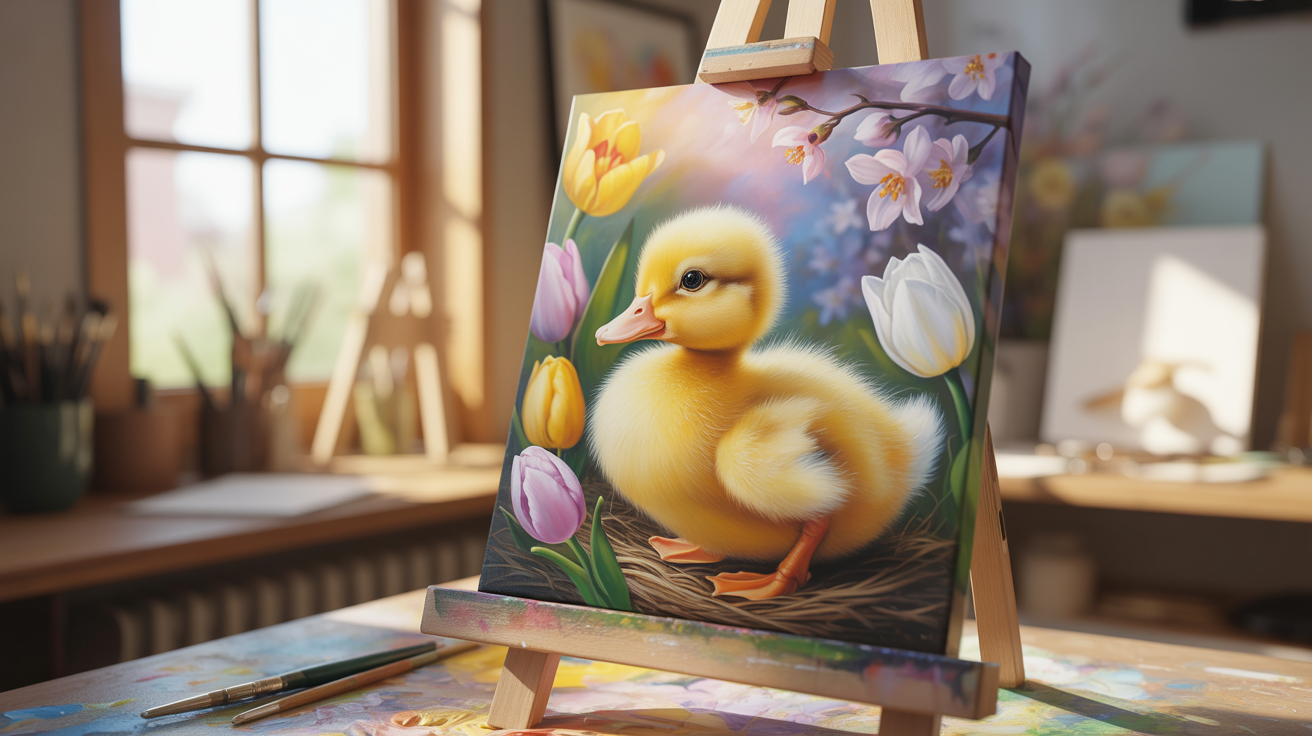 Duckling in Spring Flowers