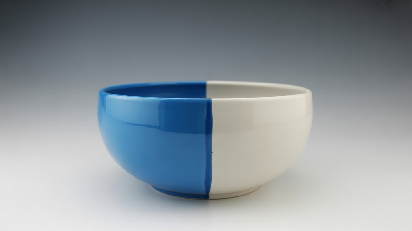 A blue and white bowl featuring a white rim, elegantly designed for serving or decoration.