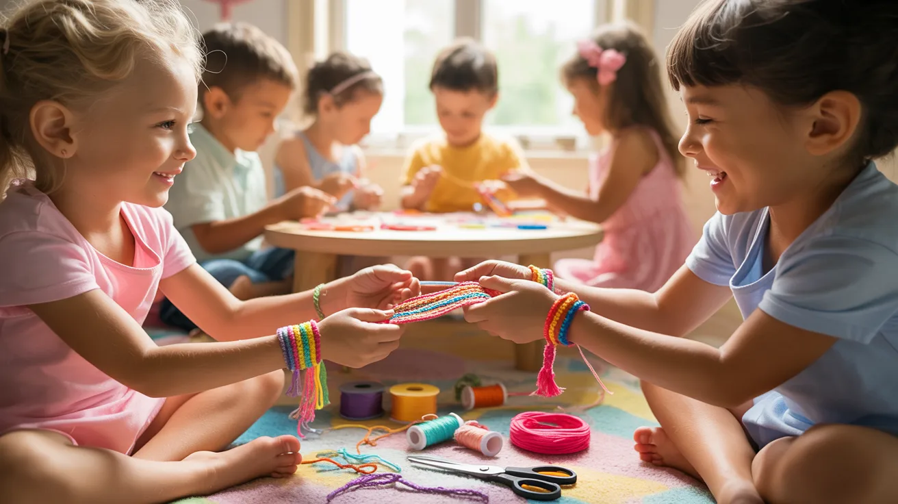 Children joyfully playing with vibrant craft supplies, creating art and engaging in imaginative activities together.