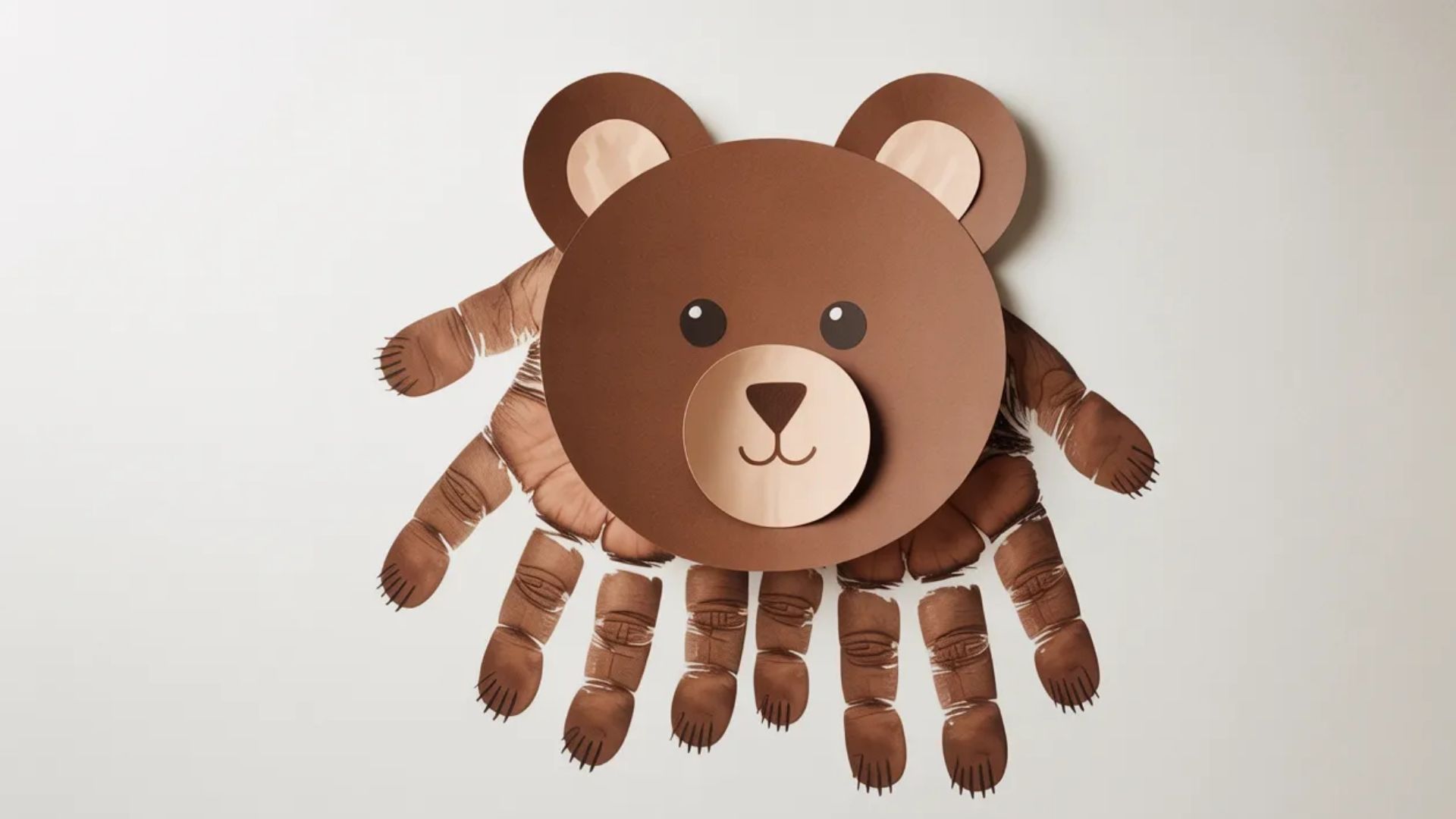 A paper cutout of a brown bear, showcasing its distinct shape and features against a plain background.