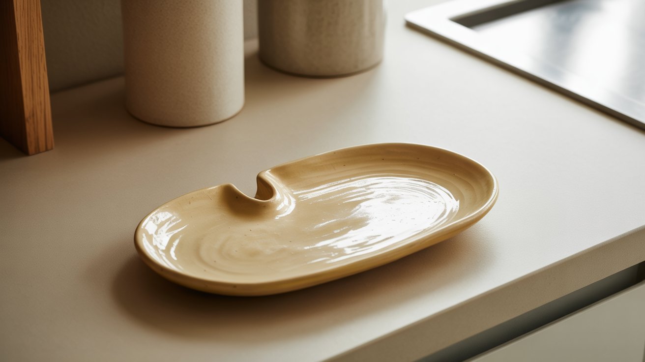 A small bowl on a counter beside a decorative vase, creating a simple yet elegant kitchen arrangement.