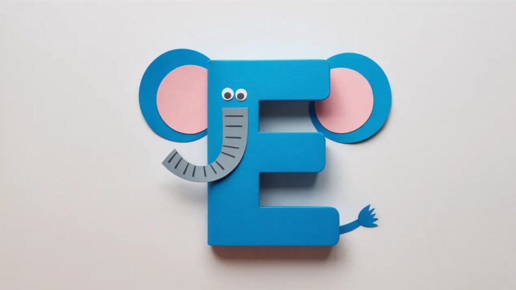 A stylized letter 'e' featuring an elephant's face integrated into its design.
