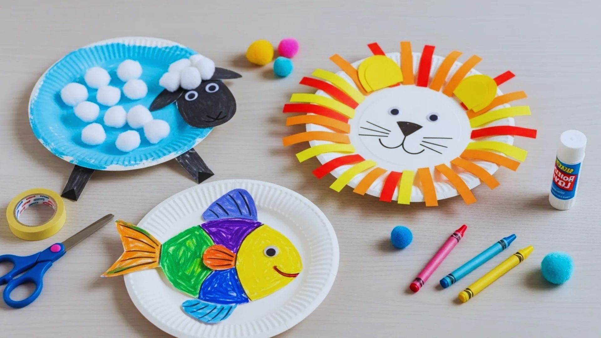 Whimsical Halloween paper plate crafts for kids featuring colorful characters like ghosts, pumpkins, and monsters.