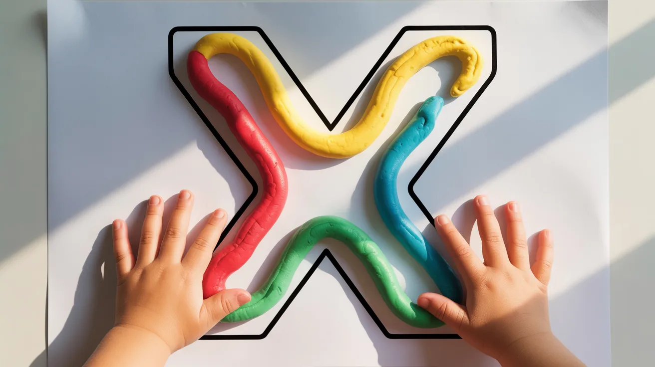 A child's hand holds a brightly painted letter X, showcasing vibrant colors and creativity.