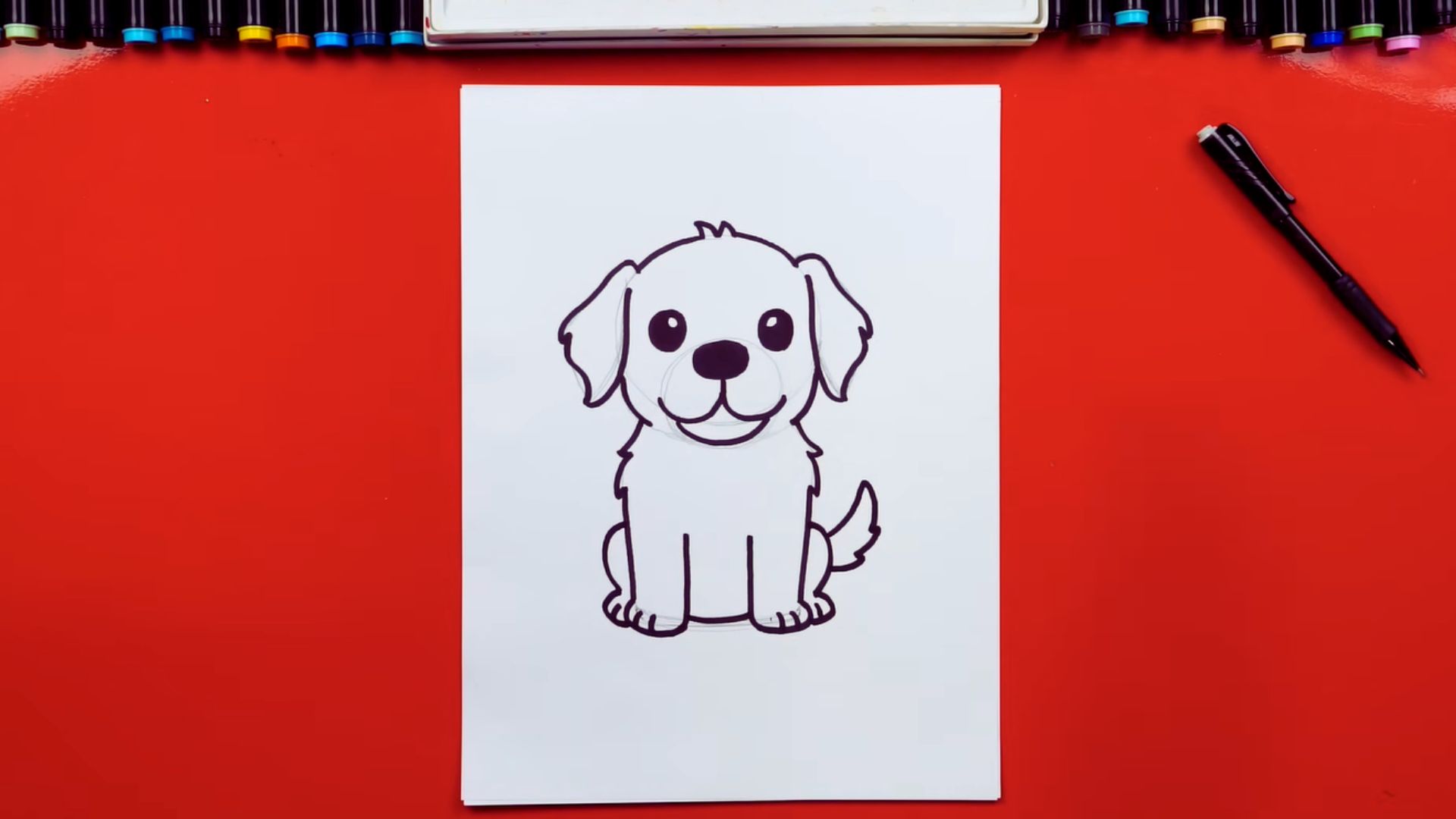 . Illustrated guide on how to create a cartoon dog, featuring simple shapes and playful expressions.