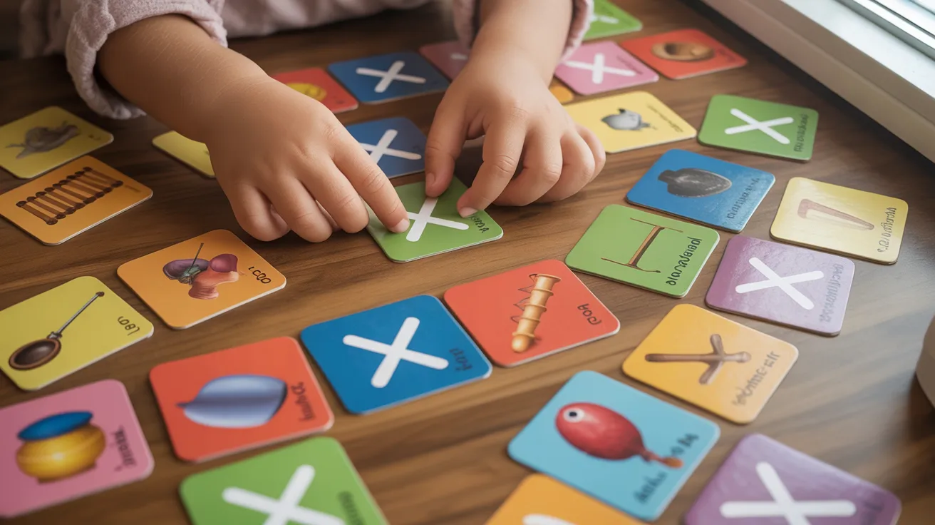 A child joyfully playing with colorful alphabet cards, engaging in a learning activity.
