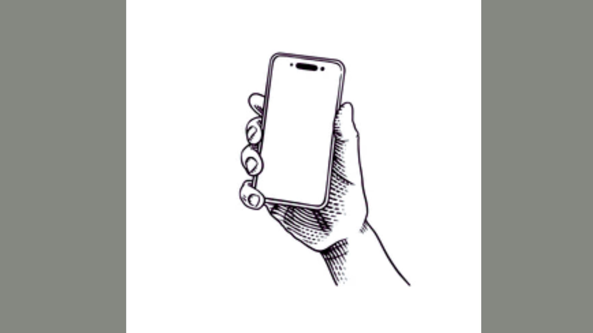 A hand holding a sketch of a cell phone, illustrating a modern device in a minimalist style.